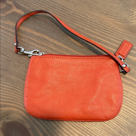 Coach Red/Orange Leather Wristlet Coin Pouch - Picture 2 of 6